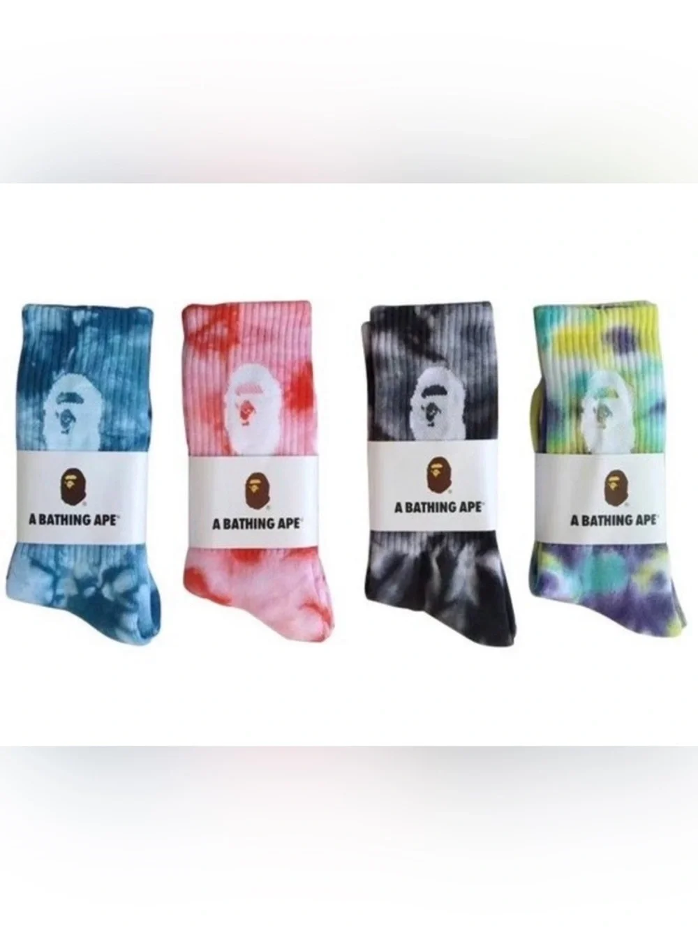 4 pair Bape A Bathing Ape Big Head Tie Dye High socks Set of 4